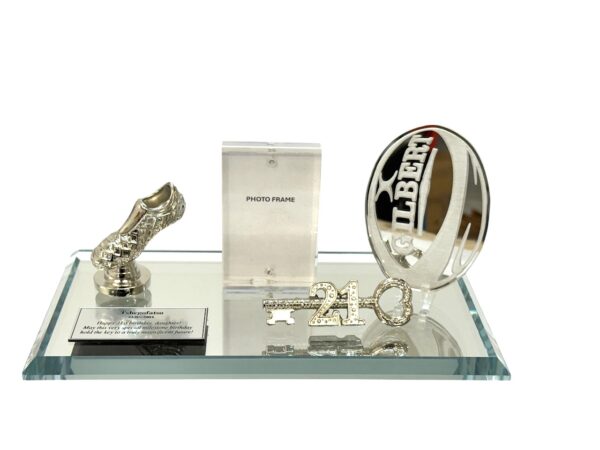 PER46 RUGBY BALL AND BOOT WITH FRAME ON LARGE BASE - 21st Keys SA