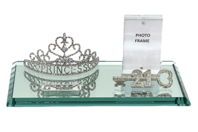 TK2097 PRINCESS CROWN ON LARGE MIRROR BASE WITH PHOTO FRAME METAL KEY